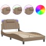 Bed frame with LED cappuccino synthetic leather 100x200 cm by , Beds and slatted bases - Ref: Foro24-3214005, Price: 155,63 €...