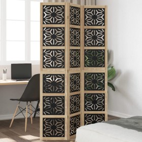 Divider screen 3 panels solid Paulownia wood brown black by , Room dividers - Ref: Foro24-358799, Price: 82,99 €, Discount: %