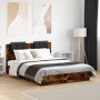 Bed frame with headboard LED lights smoked oak 135x190 cm by , Beds and slatted bases - Ref: Foro24-3210049, Price: 200,16 €,...