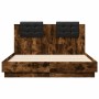 Bed frame with headboard LED lights smoked oak 135x190 cm by , Beds and slatted bases - Ref: Foro24-3210049, Price: 200,16 €,...