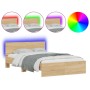 Estructura de cama cabecero y luces LED roble Sonoma 135x190 cm de , Camas y somieres - Ref: Foro24-3207632, Precio: 143,18 €...