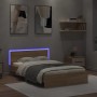 Estructura de cama cabecero y luces LED roble Sonoma 135x190 cm de , Camas y somieres - Ref: Foro24-3207632, Precio: 143,18 €...