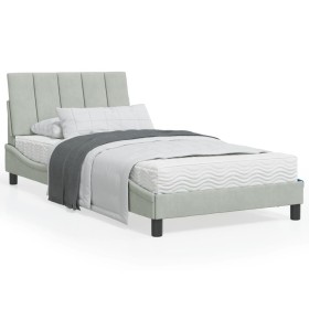 Light gray velvet bed frame with headboard 100x200cm by , Beds and slatted bases - Ref: Foro24-3207831, Price: 136,02 €, Disc...