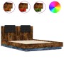 Bed frame headboard LED lights smoked oak 140x200 cm by , Beds and slatted bases - Ref: Foro24-3210014, Price: 219,94 €, Disc...