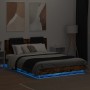 Estructura de cama cabecero luces LED roble ahumado 140x200 cm de , Camas y somieres - Ref: Foro24-3210014, Precio: 219,94 €,...