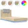 Estructura de cama cabecero luces LED roble Sonoma 75x190 cm de , Camas y somieres - Ref: Foro24-3210068, Precio: 158,01 €, D...