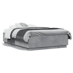 Bed frame with LED lights concrete gray wood 120x190 cm by , Beds and slatted bases - Ref: Foro24-3209656, Price: 152,69 €, D...