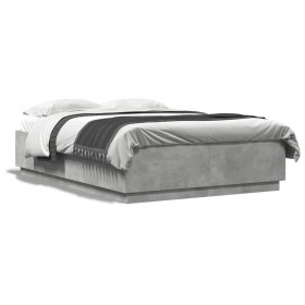 Bed frame with LED lights concrete gray wood 120x200 cm by , Beds and slatted bases - Ref: Foro24-3209621, Price: 171,19 €, D...