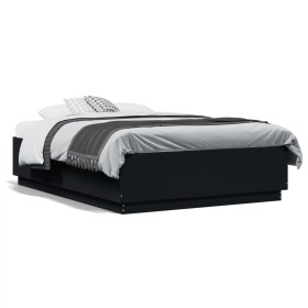 Estructura cama con luces LED madera ingeniería negro 140x190cm de , Camas y somieres - Ref: Foro24-3209640, Precio: 166,99 €...