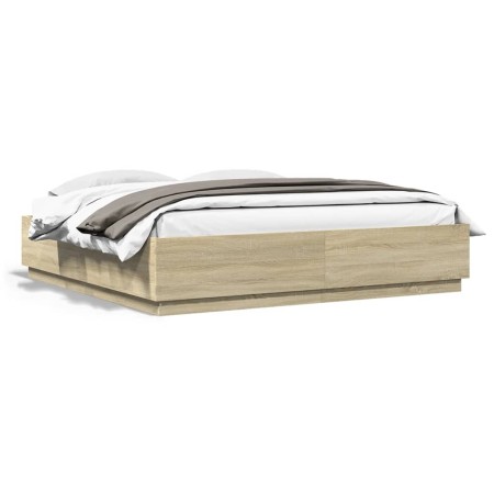 Sonoma oak wood bed frame with LED lights 180x200 cm by , Beds and slatted bases - Ref: Foro24-3209592, Price: 175,56 €, Disc...