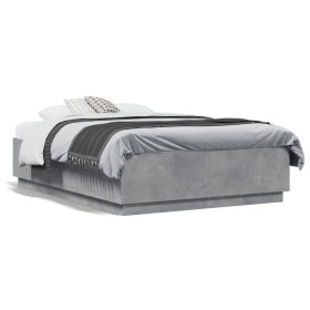 Bed frame with LED lights concrete gray wood 140x190 cm by , Beds and slatted bases - Ref: Foro24-3209642, Price: 160,88 €, D...