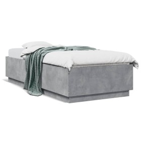 Bed frame with LED lights concrete gray wood 100x200 cm by , Beds and slatted bases - Ref: Foro24-3209628, Price: 139,99 €, D...