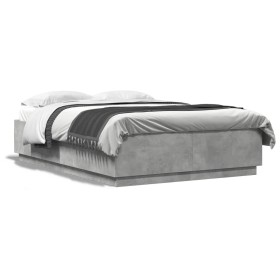 Bed frame with LED lights concrete gray wood 160x200 cm by , Beds and slatted bases - Ref: Foro24-3209600, Price: 182,14 €, D...