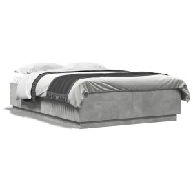 Bed frame with LED lights concrete gray wood 140x200 cm by , Beds and slatted bases - Ref: Foro24-3209614, Price: 188,66 €, D...