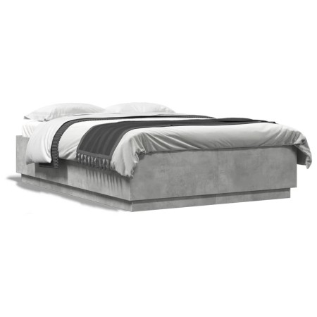 Bed frame with LED lights concrete gray wood 140x200 cm by , Beds and slatted bases - Ref: Foro24-3209614, Price: 188,45 €, D...