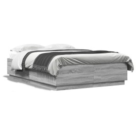 Estructura cama con luces LED madera gris Sonoma 140x200 cm de , Camas y somieres - Ref: Foro24-3209616, Precio: 184,71 €, De...