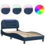 Estructura de cama con luces LED tela azul 90x190 cm de , Camas y somieres - Ref: Foro24-3213675, Precio: 168,30 €, Descuento: %