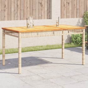 Synthetic rattan garden table beige acacia wood 140x80x75 cm by , Garden tables - Ref: Foro24-366278, Price: 181,99 €, Discou...