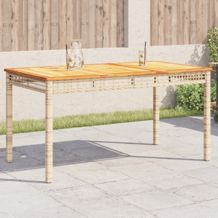 Synthetic rattan garden table beige acacia wood 140x80x75 cm by , Garden tables - Ref: Foro24-366278, Price: 180,77 €, Discou...