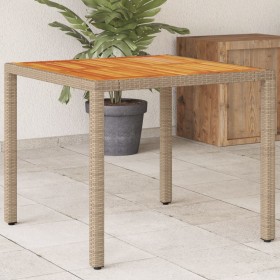 Mesa de jardín de ratán PE y madera acacia beige 90x90x75 cm de , Mesas de jardín - Ref: Foro24-368124, Precio: 110,15 €, Des...