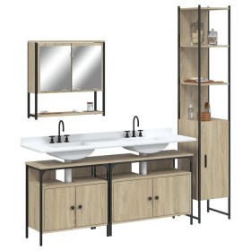 Sonoma oak plywood 4-piece bathroom furniture set by , Bathroom furniture - Ref: Foro24-3214686, Price: 253,58 €, Discount: %