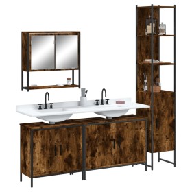 4-piece bathroom furniture set smoked oak plywood by , Bathroom furniture - Ref: Foro24-3214692, Price: 248,97 €, Discount: %