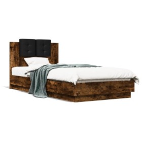 Cama con cabecero madera de ingeniería roble ahumado 90x200 cm de , Camas y somieres - Ref: Foro24-3209944, Precio: 161,10 €,...