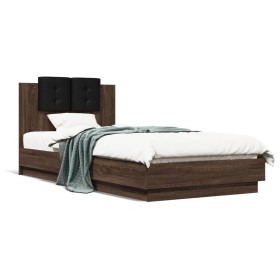 Oak brown engineered wood bed with headboard 90x200 cm by , Beds and slatted bases - Ref: Foro24-3209946, Price: 162,99 €, Di...