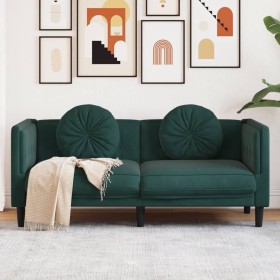 Dark green velvet 2-seater sofa with cushions by , Sofas - Ref: Foro24-372634, Price: 287,70 €, Discount: %