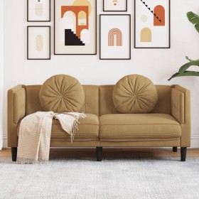 2 seater brown velvet sofa with cushions by , Sofas - Ref: Foro24-372641, Price: 260,09 €, Discount: %