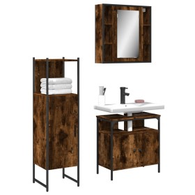 Set de muebles baño 3 pzas madera contrachapada roble ahumado de , Muebles de baño - Ref: Foro24-3214757, Precio: 177,99 €, D...