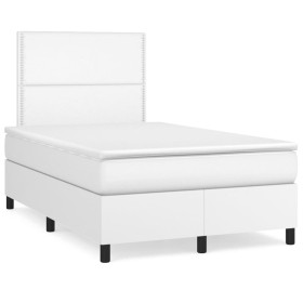 Box spring bed with mattress and LED white synthetic leather 120x190 cm by , Beds and slatted bases - Ref: Foro24-3270288, Pr...