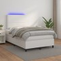 Box spring bed with mattress and LED white synthetic leather 120x190 cm by , Beds and slatted bases - Ref: Foro24-3270288, Pr...