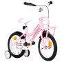 Bicicleta niños y portaequipajes delantero 14" blanca y rosa