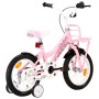 Bicicleta niños y portaequipajes delantero 14" blanca y rosa