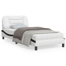 Bed frame with LED black white synthetic leather 90x200 cm by , Beds and slatted bases - Ref: Foro24-3213912, Price: 166,60 €...