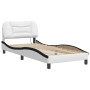 Estructura cama con LED cuero sintético blanco negro 90x200 cm de , Camas y somieres - Ref: Foro24-3213912, Precio: 183,62 €,...