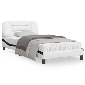 Estructura cama con LED cuero sintético blanco negro 100x200 cm de , Camas y somieres - Ref: Foro24-3213919, Precio: 170,99 €...