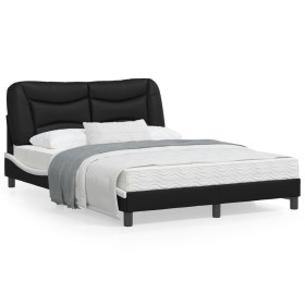 Estructura cama con LED cuero sintético negro blanco 120x200 cm de , Camas y somieres - Ref: Foro24-3213925, Precio: 198,49 €...