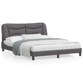 Estructura de cama con luces LED cuero PE gris 160x200 cm de , Camas y somieres - Ref: Foro24-3213944, Precio: 239,99 €, Desc...