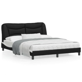 Bed frame with LED light PE leather black white 160x200 cm by , Beds and slatted bases - Ref: Foro24-3213946, Price: 225,99 €...