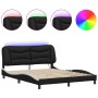 Estructura de cama con luz LED cuero PE negro blanco 160x200 cm de , Camas y somieres - Ref: Foro24-3213946, Precio: 225,99 €...