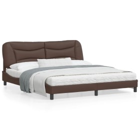 Estructura de cama con luz LED cuero sintético marrón 180x200cm de , Camas y somieres - Ref: Foro24-3213950, Precio: 271,99 €...