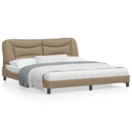 Estructura de cama con luz LED cuero PE capuchino 180x200 cm de , Camas y somieres - Ref: Foro24-3213952, Precio: 271,50 €, D...