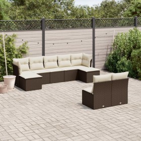 9-teiliges Gartensofa-Set und braune synthetische Rattankissen von , Gartensets - Ref: Foro24-3218273, Preis: 541,03 €, Rabat...