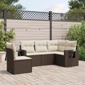 5-teiliges Garten-Essset und braune Kissen aus synthetischem Rattan von , Gartensets - Ref: Foro24-3220172, Preis: 357,99 €, ...