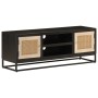 Solid mango wood and black iron TV cabinet 110x30x40 cm by , CD and DVD storage - Ref: Foro24-372002, Price: 228,99 €, Discou...