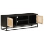 Solid mango wood and black iron TV cabinet 110x30x40 cm by , CD and DVD storage - Ref: Foro24-372002, Price: 228,99 €, Discou...