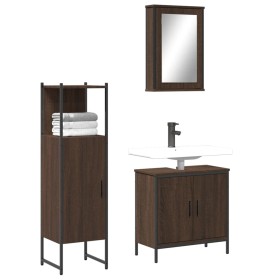 3-piece bathroom furniture set in brown oak plywood by , Bathroom furniture - Ref: Foro24-3214824, Price: 161,76 €, Discount: %