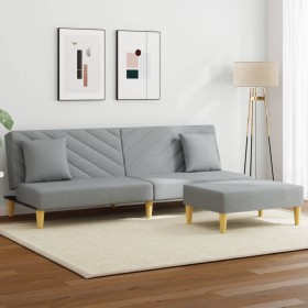 Sofá cama de 2 plazas con almohadas y taburete tela gris claro de , Sofás - Ref: Foro24-3216255, Precio: 282,99 €, Descuento: %